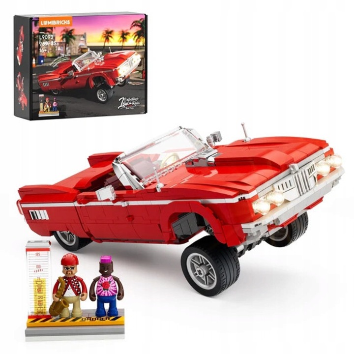 Set constructie LUMIBRICKS Low Rider Big Red LED 969 piese rosu 31.5x14x9.5cm