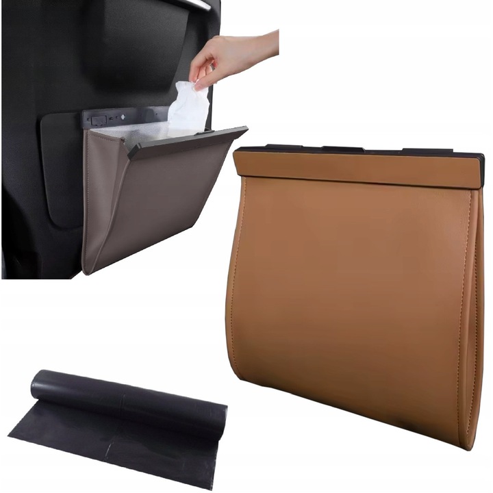 Cos de gunoi auto DKM piele inchis, compact
