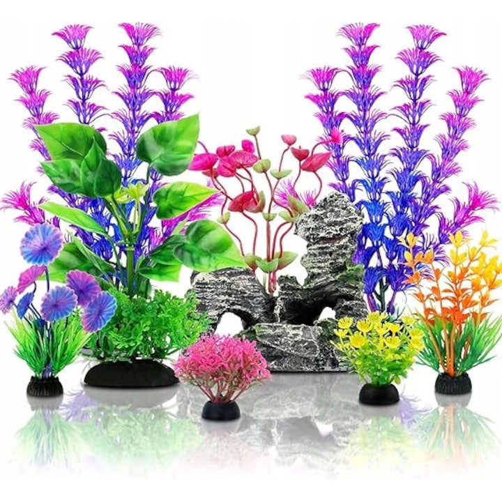Set decor acvariu Plastikon 9 piese verde 5x20cm