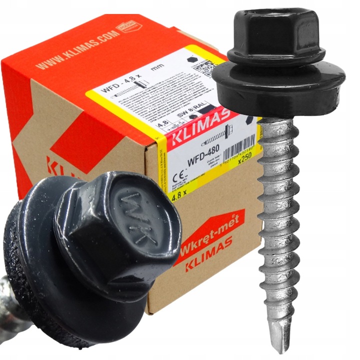Suruburi autofiletante KLIMAS WKRET-MET 4,8x70mm cu garnitura EPDM, antracit, 200 buc