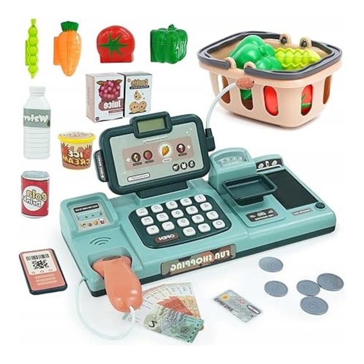 Set joaca supermarket Prezent cu sunet scaner si alimente