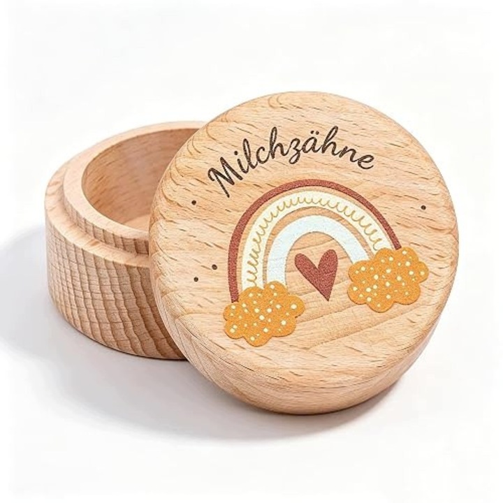 Cutie lemn rotunda pentru dinti de lapte, 5x3.5cm, naturala