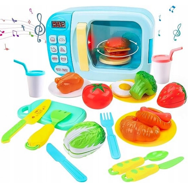 Cuptor cu microunde pentru copii deAO cu sunete si mancare, multicolor, 3 ani+