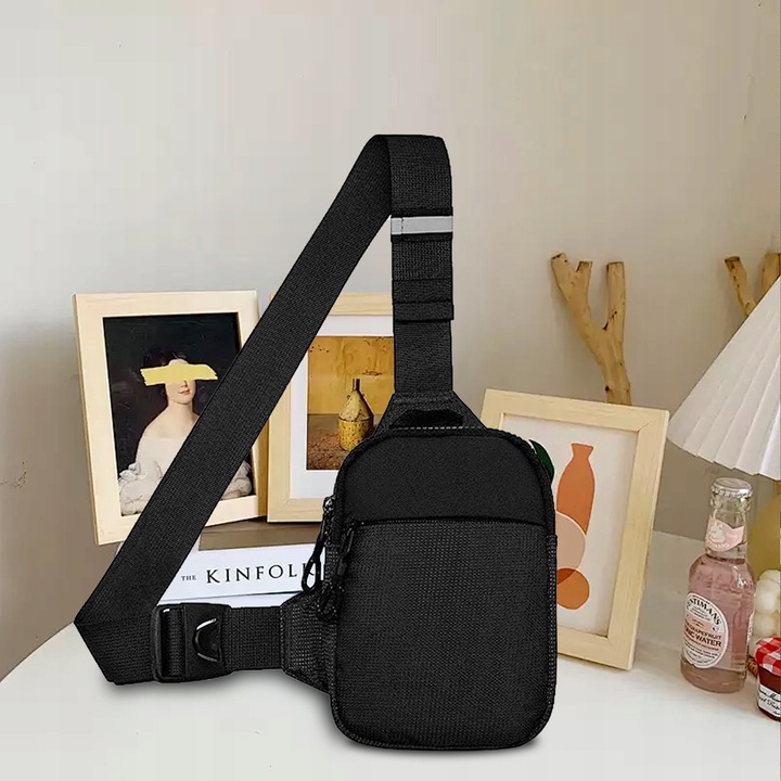 Borseta sport, curea de talie, material rezistent, negru, 6.7 inch