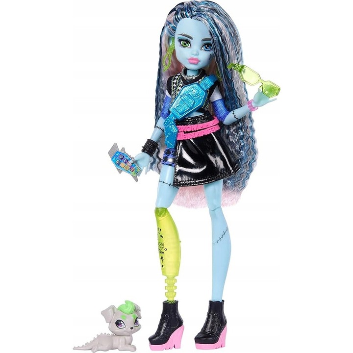 Papusa Monster High Frankie Stein MA cu accesorii si catel Cotos