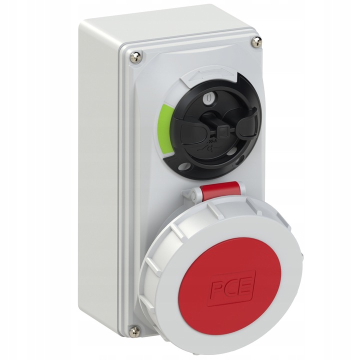 Priza fixa PCE 32A 5 poli rosu IP67 cu intrerupator blocare mecanica