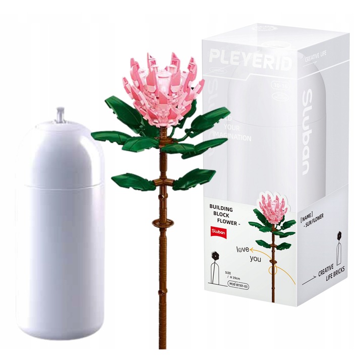 Set constructie Sluban Flowers Protea in vaza, 219 piese, multicolor, 21.8x9.2x9.2cm