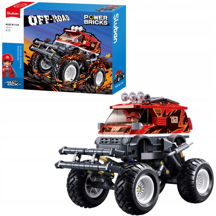 Set constructie Sluban Monster Truck Bigfoot rosu 261 piese 38x28.5x6.7cm