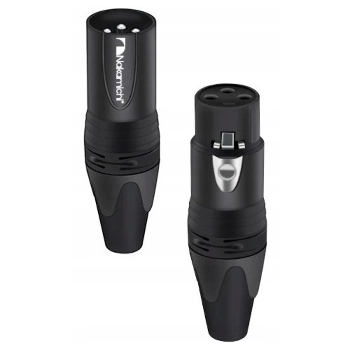Set 2 conectori XLR Nakamichi, barbat-femeie, argintat, negru, 3.5-8mm