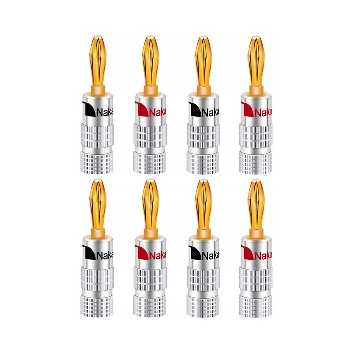 Conectori banana Nakamichi HQ Premium aur 24k set 8 buc rosu-negru