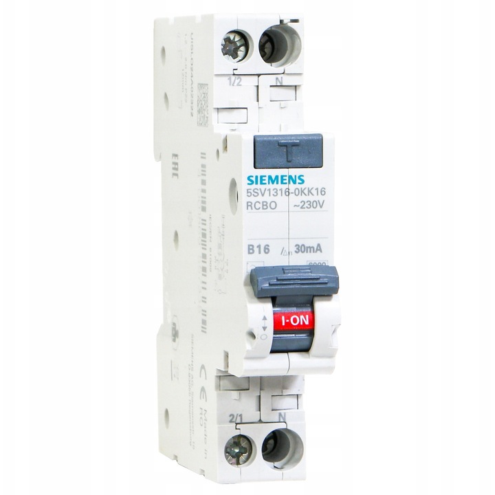 Intrerupator diferential Siemens Sentron 2P 16A 30mA AC alb 90x18x77mm