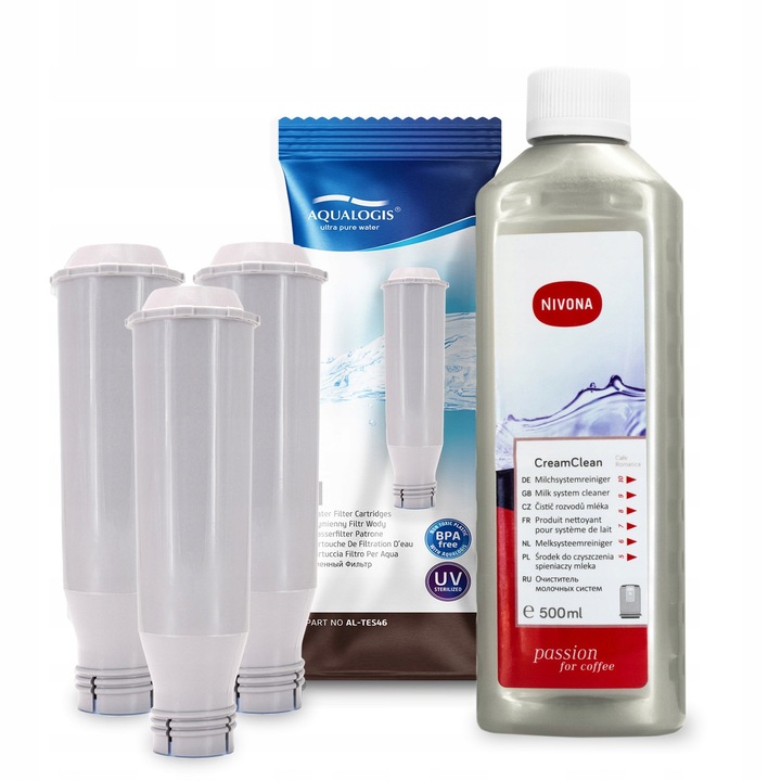 Set filtru apa Aqualogis AL-TES46 3 bucati si lichid curatare NIVONA NICC705 500ml