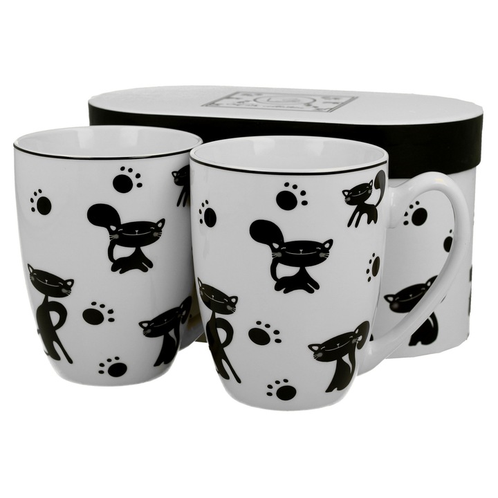 Set 2 cani Duo 380ml portelan pisici negre 8,3x10,2cm