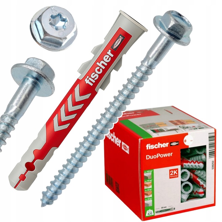 Set dibluri universale Fischer Duopower 10x80mm si suruburi 7x85mm, 25 buc, alb