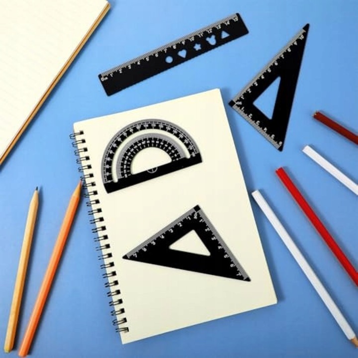 Set 4 rigle geometrice metalice negre 15cm cu raportor