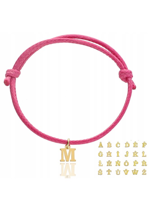 Bratara roz ArtWings, argint 925 placat cu aur 24K, litera personalizabila, reglabila, 8.9x7.7mm