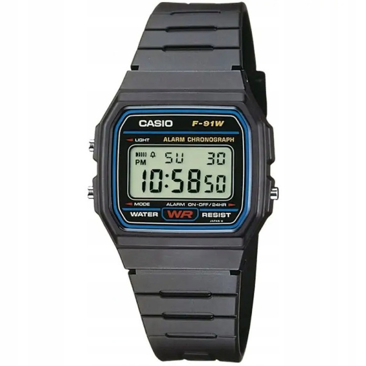 Ceas Casio F-91W-1YEG, analog-digital, gri-negru, 50m, 33x38mm