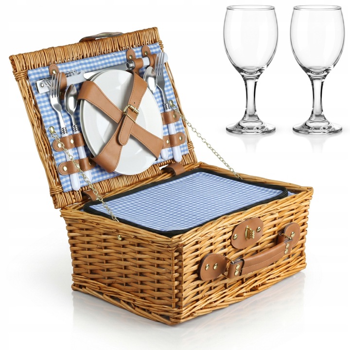 Cos picnic termic pentru 2 persoane, farfurii, tacamuri, OEM