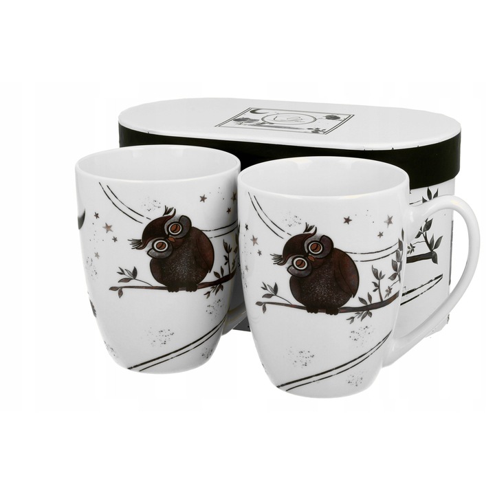 Set 2 cani portelan Duo 380ml bufnite multicolor 10.5x8cm