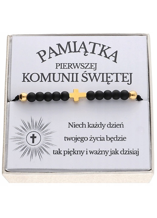 Детска гривна ArtWings оникс хематит черна регулируема 12x25см подаръчен комплект