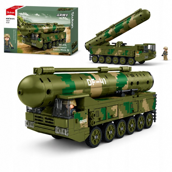 Set constructie Sluban Pojazd Rakietowy DF-41S, 186 piese, verde-army, 1:55