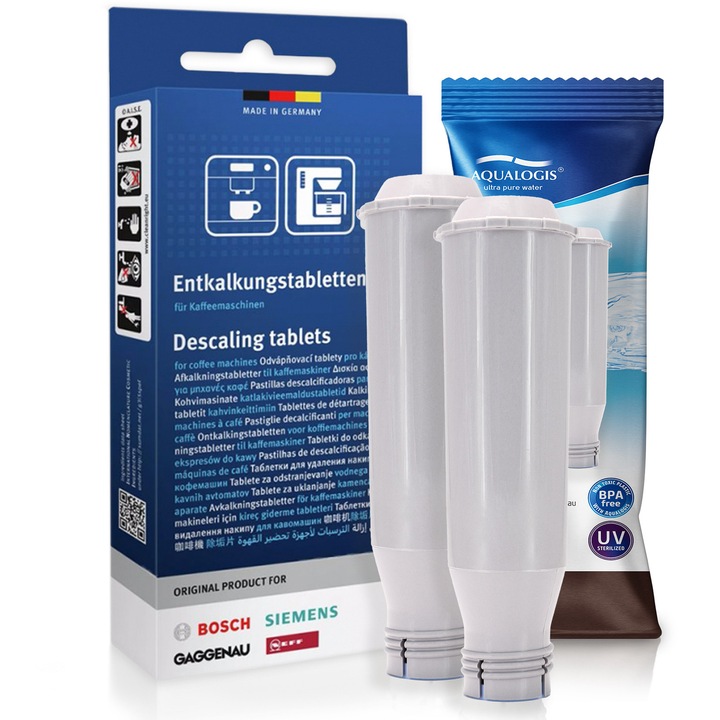 Set filtru apa Aqualogis AL-TES46 si tablete de detartrare Bosch Siemens, 20x15x10cm