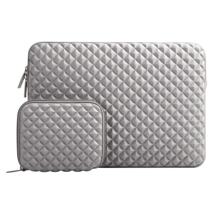 Geanta laptop 13.3 inch, gri, 34.5x26.5x2.5cm, cu husa mica 5 inch