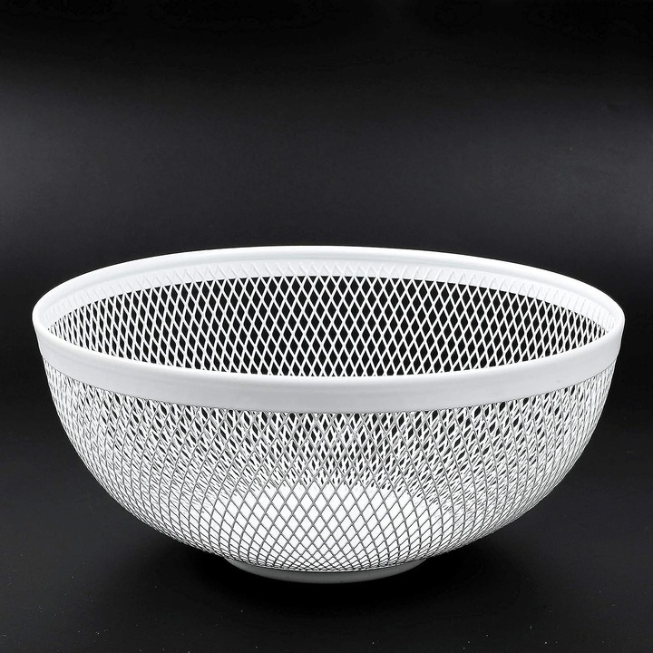 Cos fructe metalic alb rotund 26x26x13cm robust multifunctional