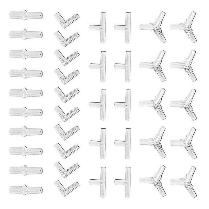 Set 40 conectori tub aer acvariu Y T L I transparenti 5mm