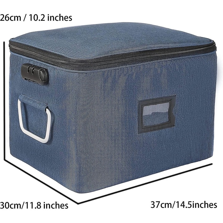 Organizator documente cu lacat cod, capacitate mare, negru, 35x25cm