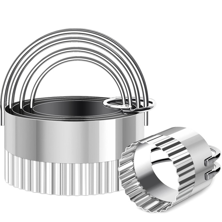 Set 5 forme rotunde pentru biscuiti, otel inoxidabil, manere ergonomice, diverse dimensiuni