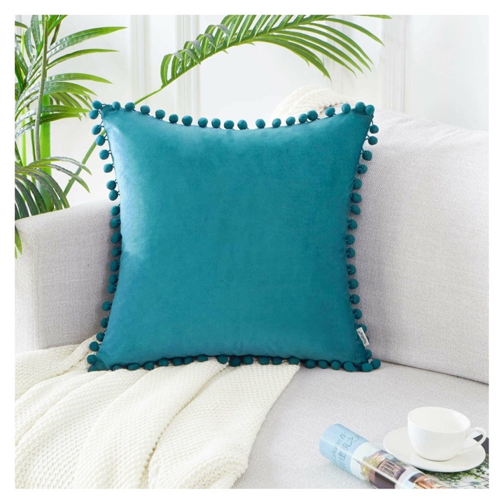 Set 2 perne decorative catifea cu ciucuri, multicolor, 45x45cm