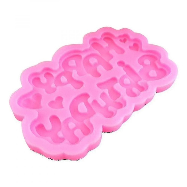 Forma silicon Happy Birthday, litere, roz, 20x10cm