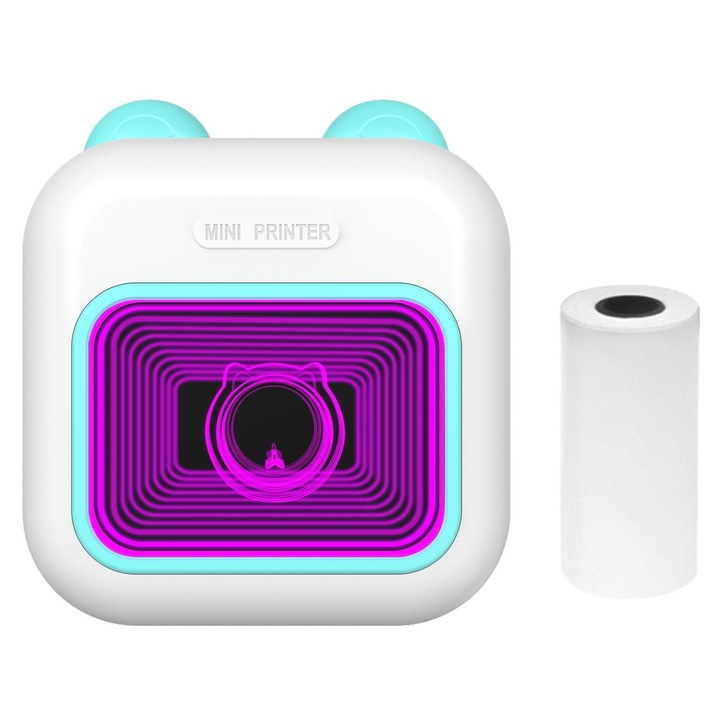 Мини преносим термопринтер за снимки, син или розов, 97x91x51mm, безжичен Bluetooth