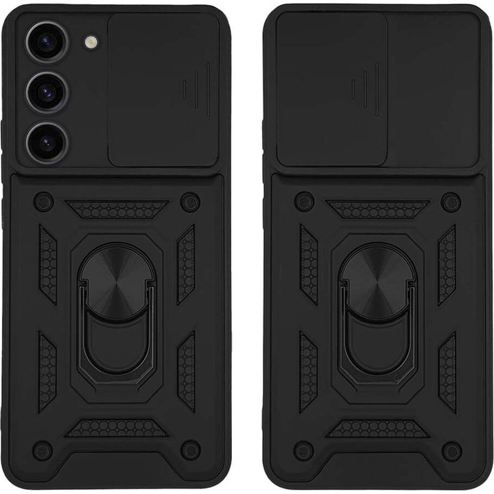 Husa Sonique Ring Armor CamPro negru 15x7cm cu protectie camera si inel magnetic