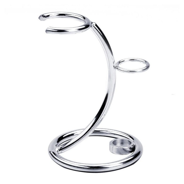 Suport universal pentru aparat de ras si pensula, metal inoxidabil, compact, argintiu