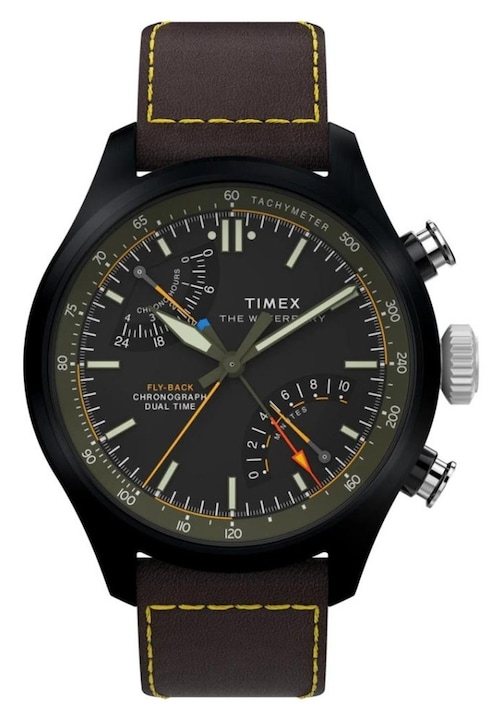 Ceas barbatesc Timex Waterbury cronograf negru maro 43x13mm