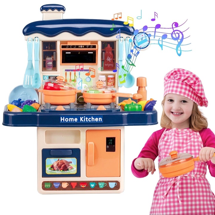 Set bucatarie copii mini albastru cu sunet si lumina 3+ ani