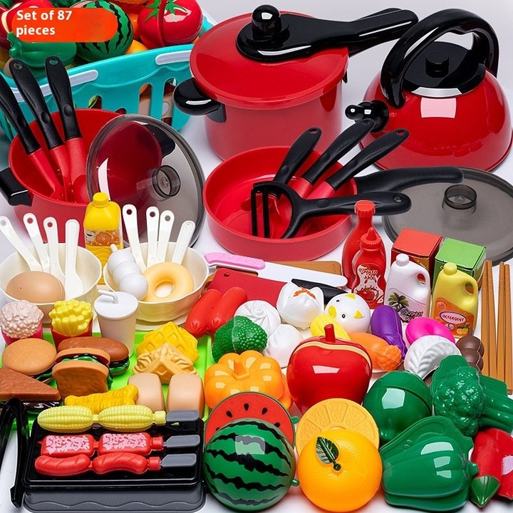 Set bucatarie copii 87 piese fructe multicolor