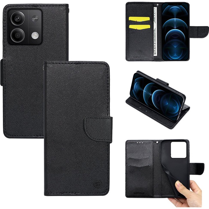 Husa telefon Sonique Trend Book piele PU negru 13x7cm