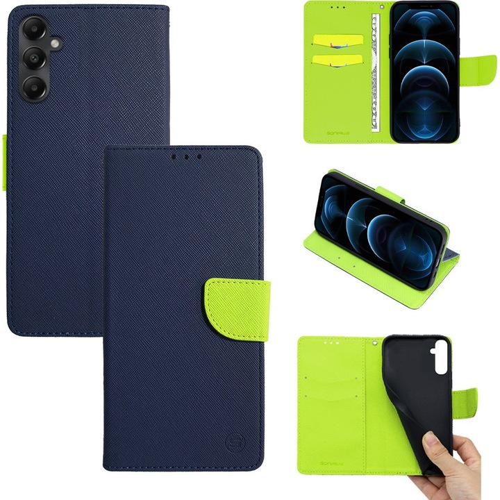 Husa telefon Sonique Trend Book piele PU albastru inchis 15x7cm