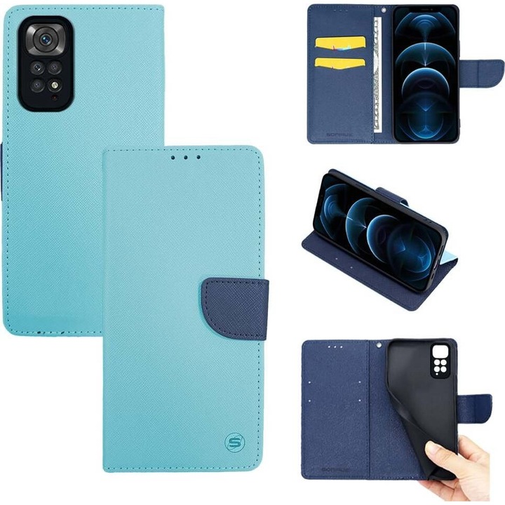 Husa telefon Sonique Trend Book piele PU albastru 11x22cm