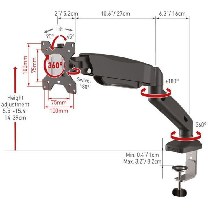 Suport monitor Barkan M121P.B 13-29 inch negru