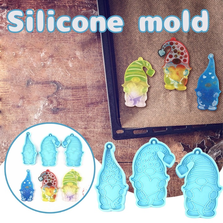 Set 3 forme silicon, papusi fara fata, albastru, 8x4.5cm