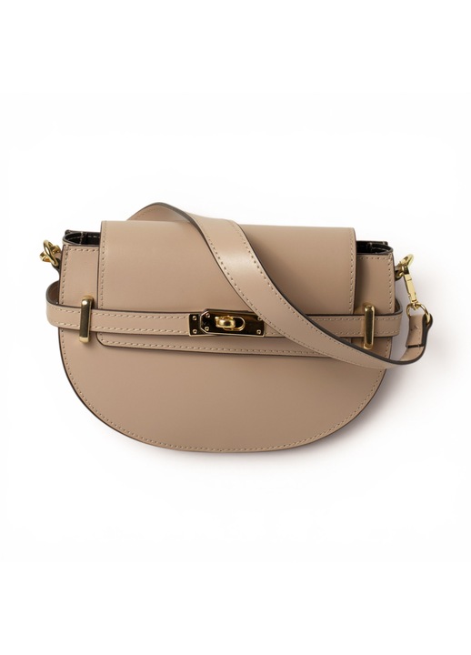 Geanta dama Moranti Lea-M piele naturala bej 14x23x6cm semicirculara