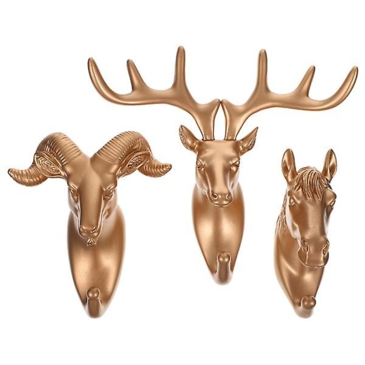 Set 3 cuiere perete, forma animal, PVC, auriu, 12x7.5x3.8cm