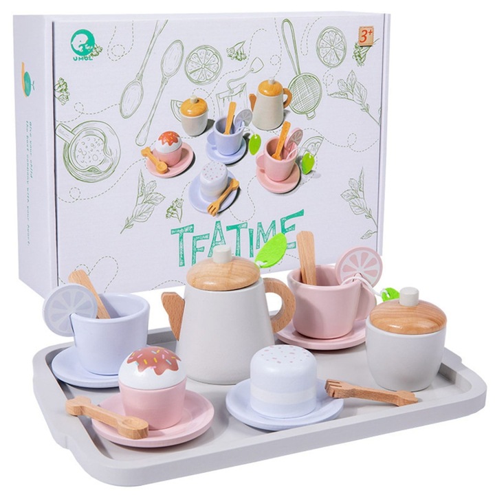 Set ceai lemn 19 piese joc rol copii multicolor 29.2x7.5x20.2cm