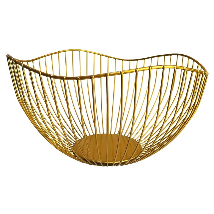 Cos fructe metalic auriu ondulat 30x20x10cm
