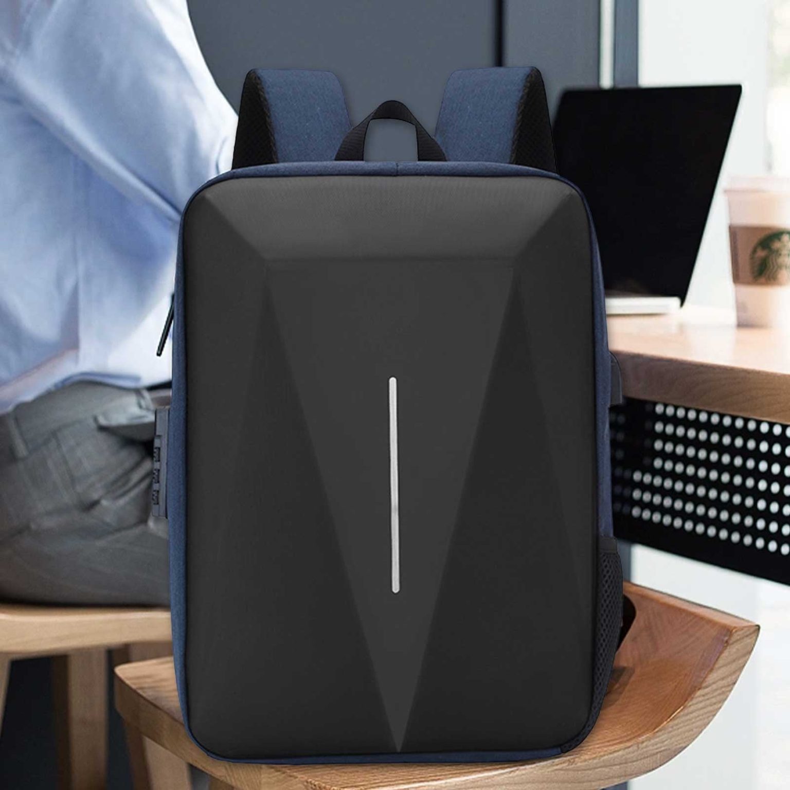 Rucsac laptop 18 inch, negru, slim, capacitate mare, 45x28x8cm