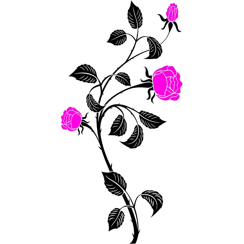 Sticker Decorativ - SMAER - TRANDAFIR - 60cm x 30cm - Negru & Roz